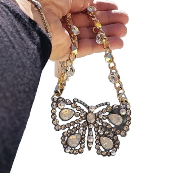 Betsey Johnson Jewelry - Betsey Johnson Butterfly Hematite Gold Link Pearl Stud Collar Statement Necklace